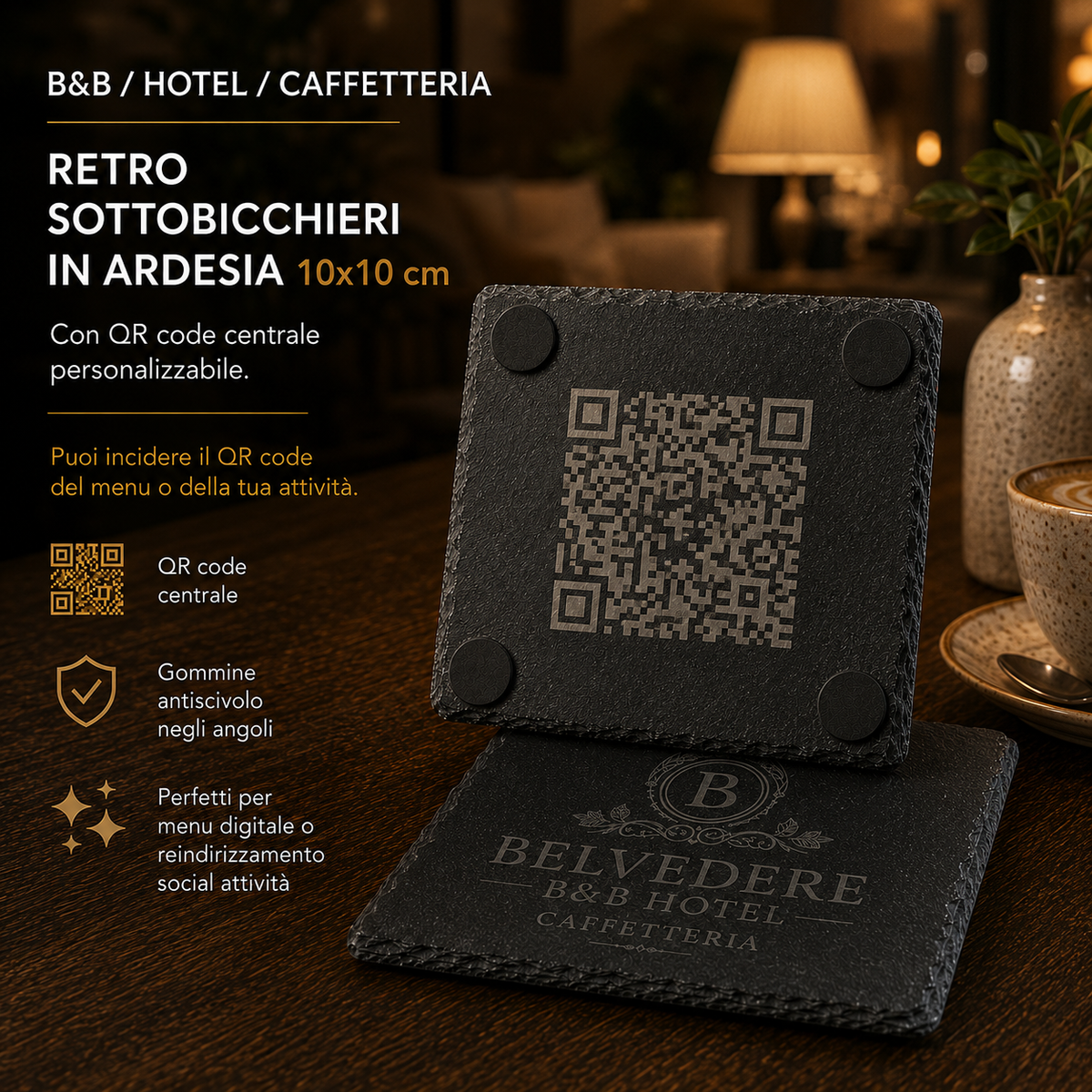 Sottobicchiere in Ardesia Personalizzato 10×10 cm