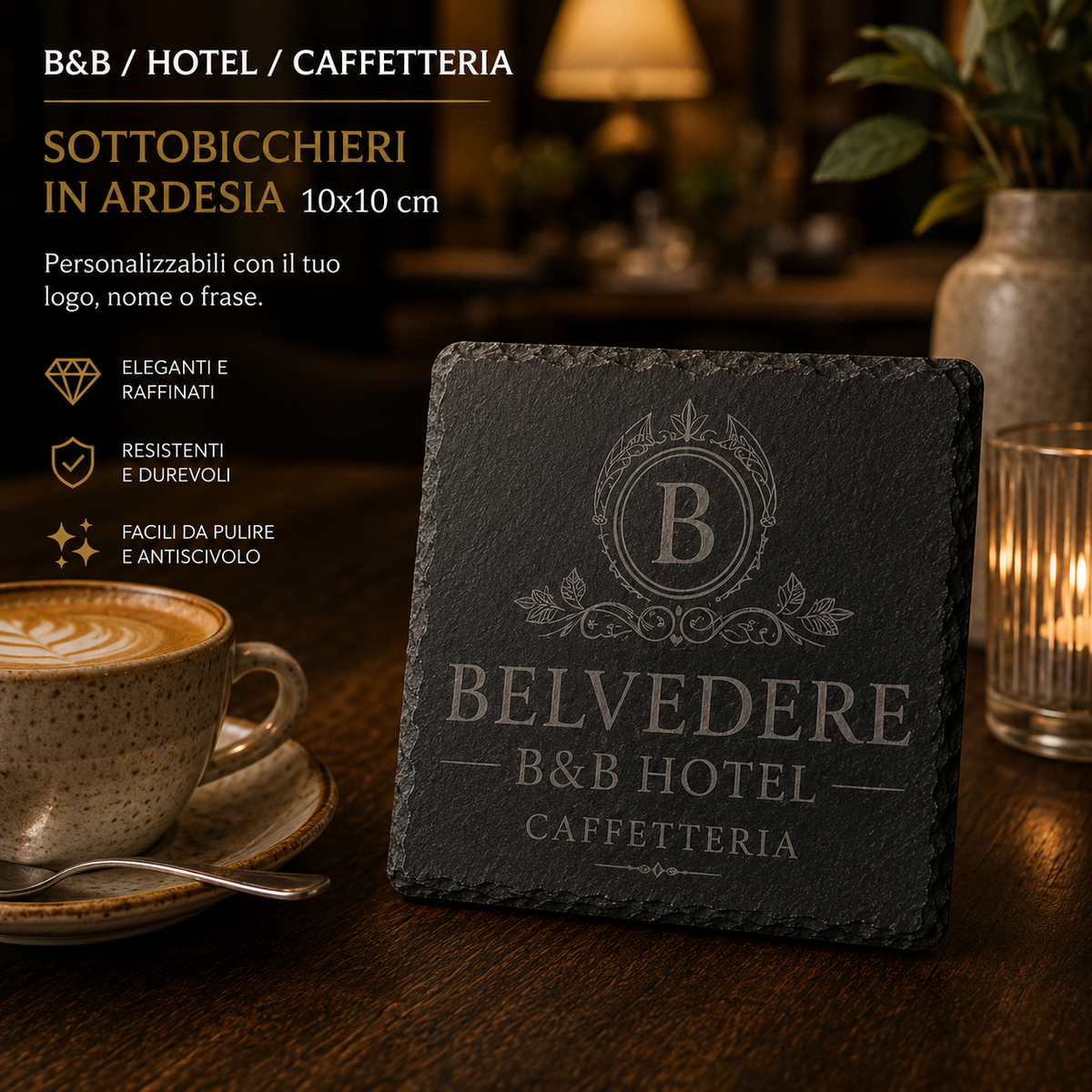 Sottobicchiere in Ardesia Personalizzato 10×10 cm